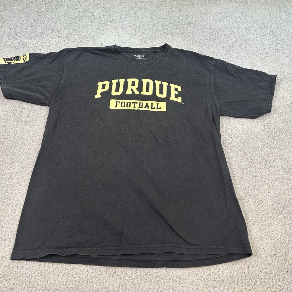 Champion Purdue T-Shirt Men's XL 42x28 Black Boiler Up Swoosh Foot Ball - Picture 2 of 12